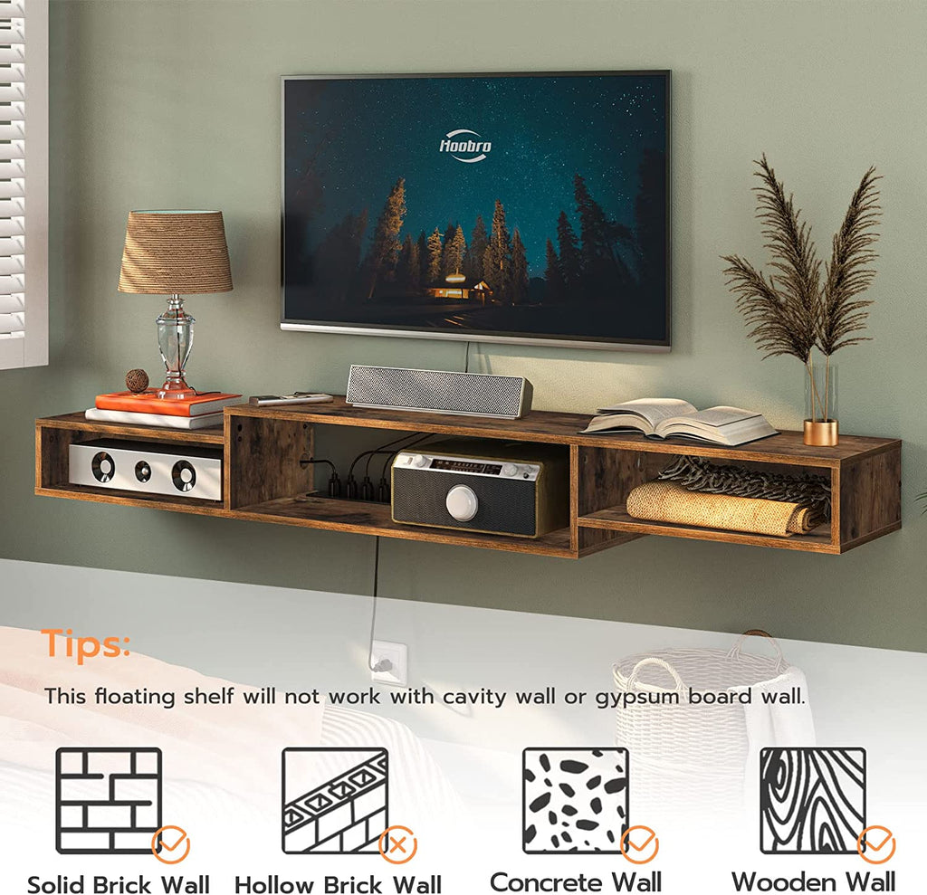 Floating TV Stand Wall Mounted TV Stand with Power Outlet, Floating TV Shelf with LED