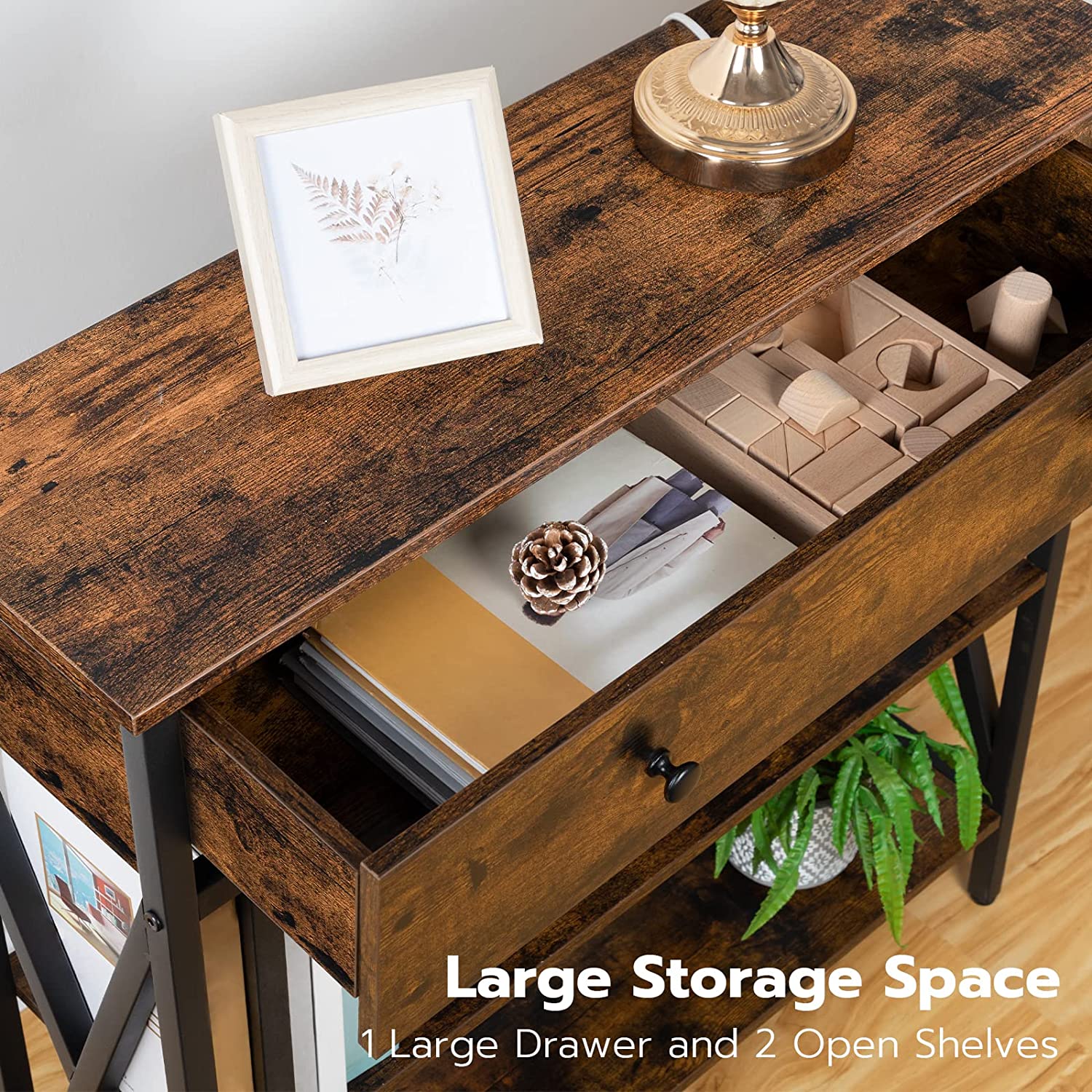 Console Table with Outlets and USB Ports, Narrow Entryway Table with Drawer