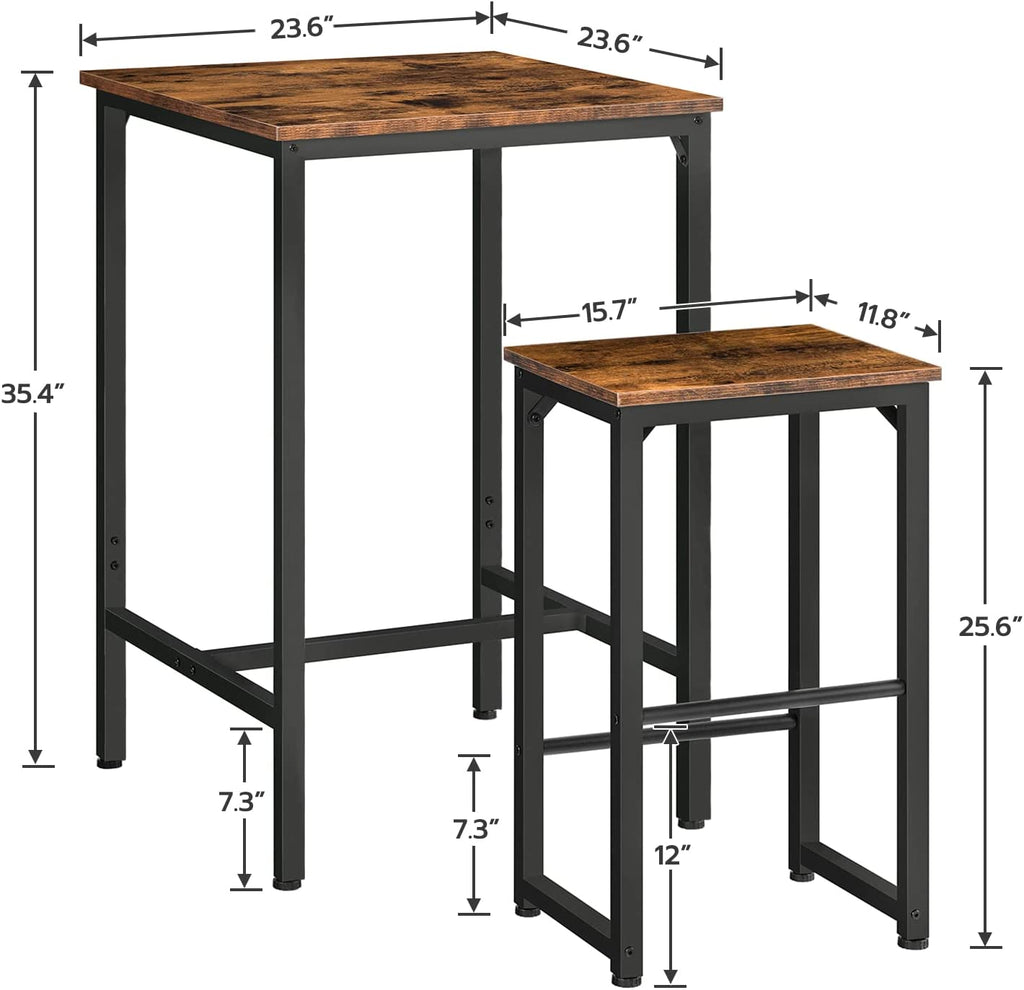 Bar Table Set, 3-Piece Dining Table and Bar Stools Set, Pub Table and Bar Chairs