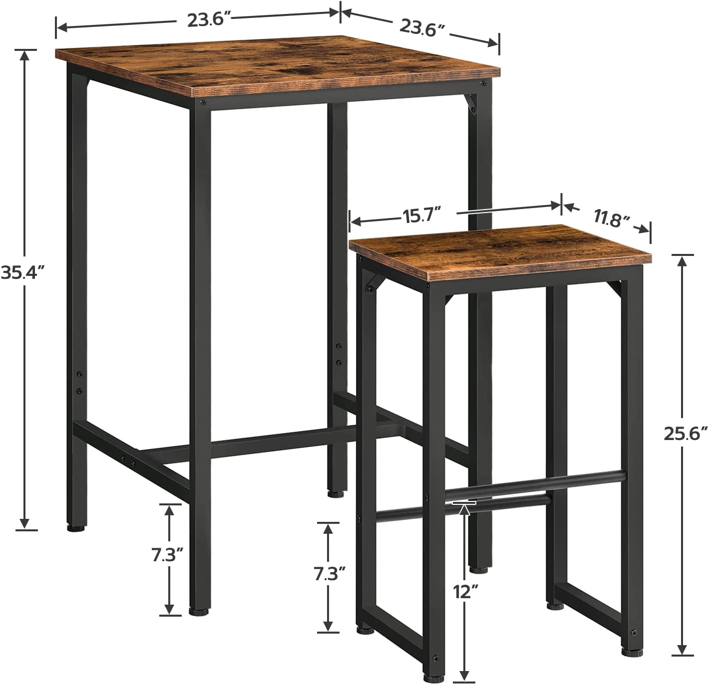Bar Table Set, 3-Piece Dining Table and Bar Stools Set, Pub Table and Bar Chairs