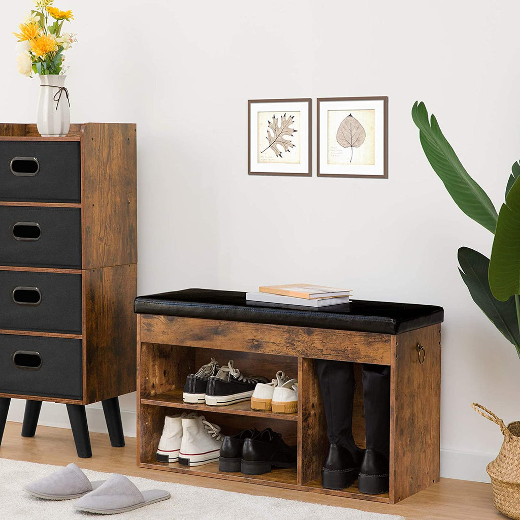 Shoe Storage Bench, Entryway Bench with Flip-Open Storage Box and Adjustable Shelf