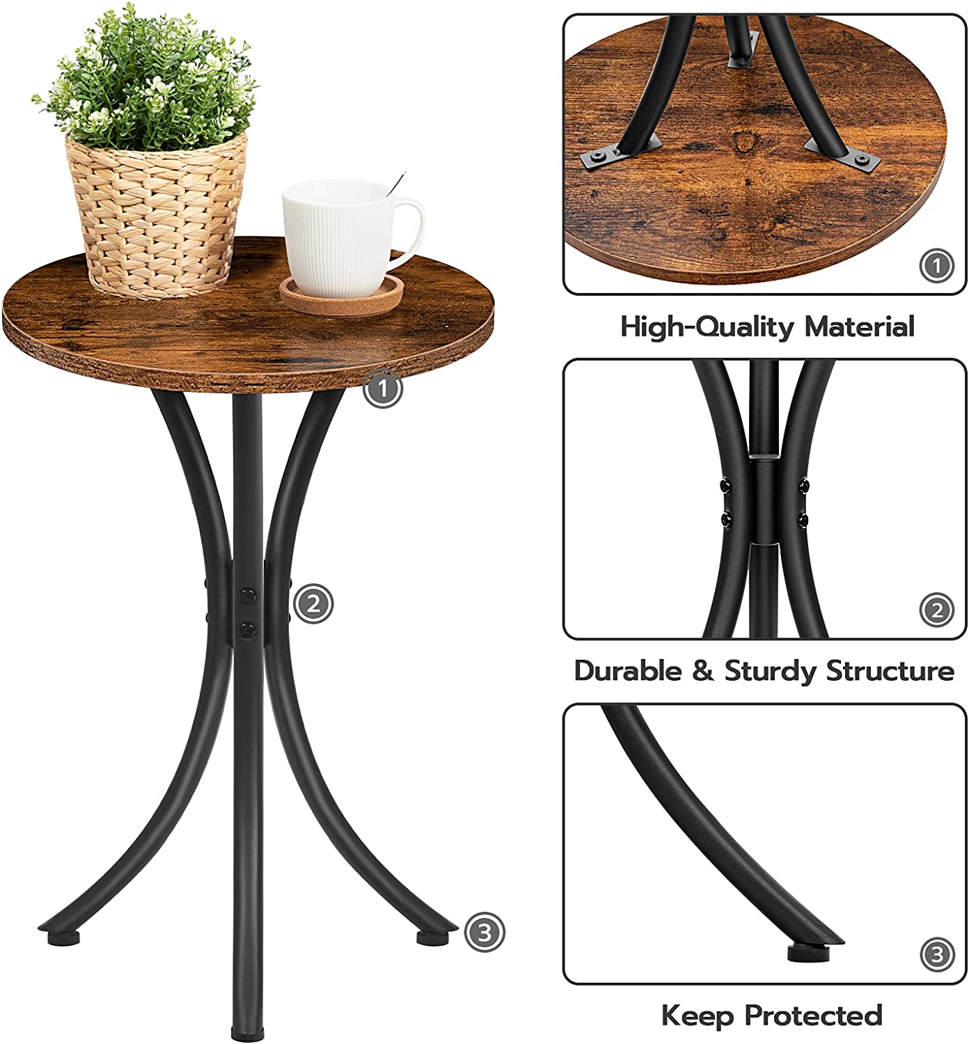 Side Tables, Set of 2 Round End Table, Industrial Sofa Couch Table