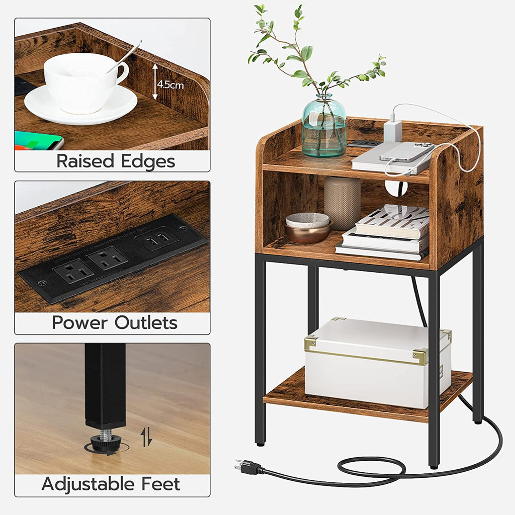 End Table with Charging Station, Nightstand with Open Drawer, Side Table with USB Ports and Outlets