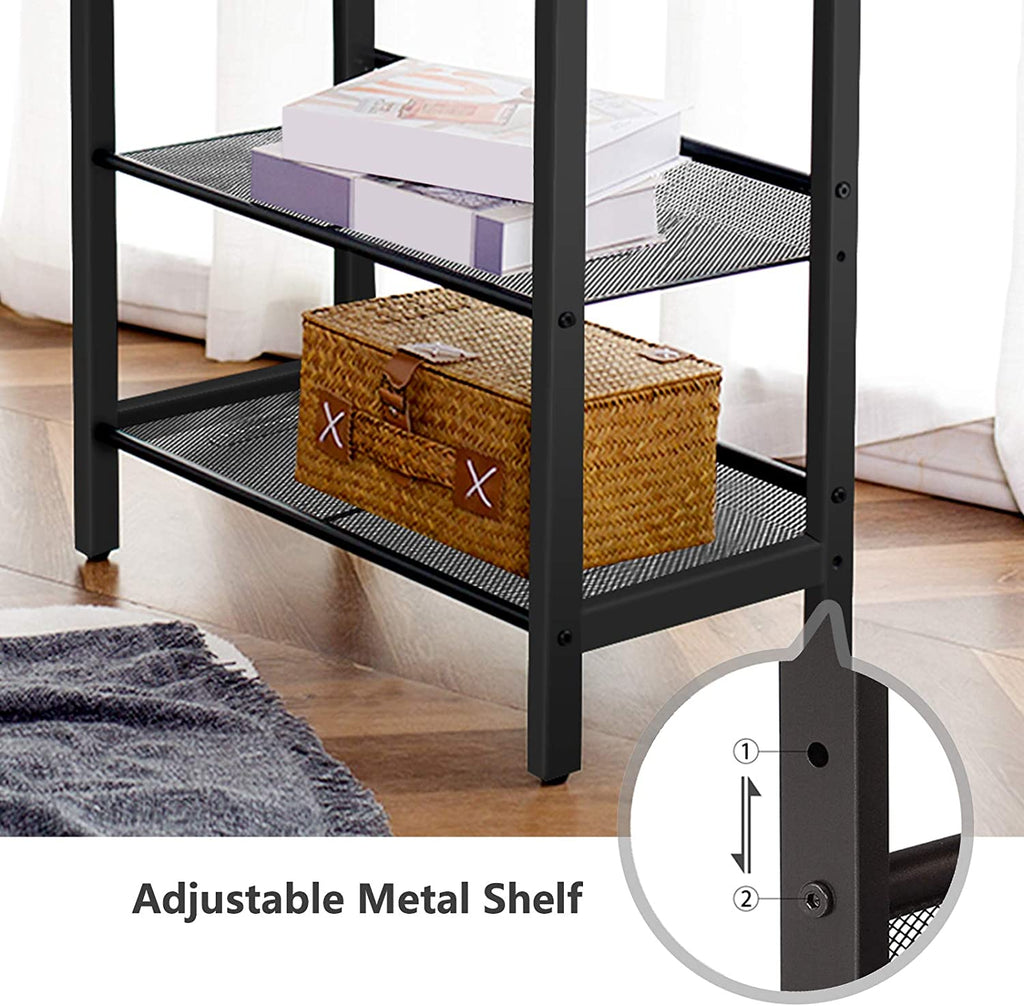Side Table, 3-Tier Narrow End Table, Nightstand with 2 Flat or Slant Adjustable Shelves