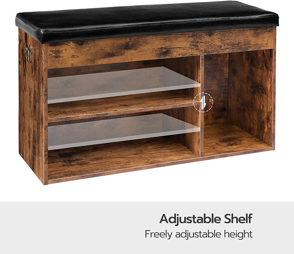 Shoe Storage Bench, Entryway Bench with Flip-Open Storage Box and Adjustable Shelf