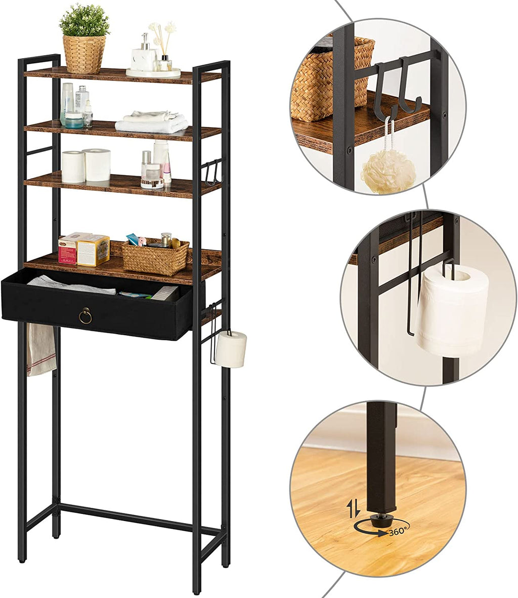 Over The Toilet Storage, 5 Tier Bathroom Organizer with Storage Drawer
