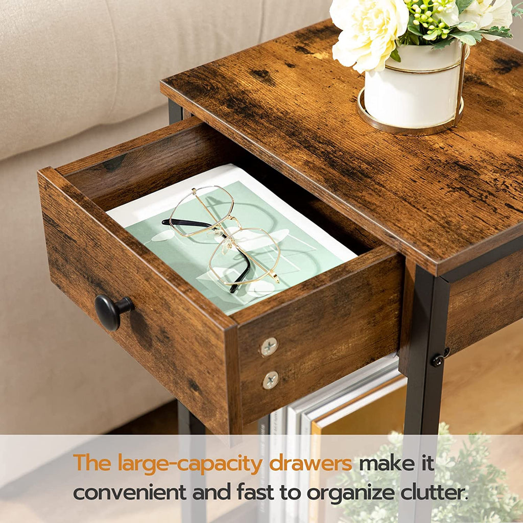 Nightstand, End Table, Tall Nightstand with Drawer and Storage Shelf, Industrial End Telephone Table