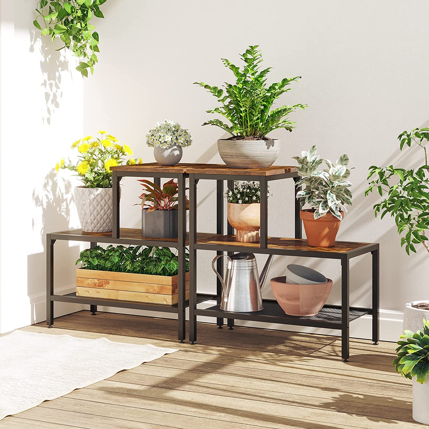 Side Table, 3-Tier Narrow Nightstand with Accent Decorative Ladder Shelf, Industrial Sofa End Table