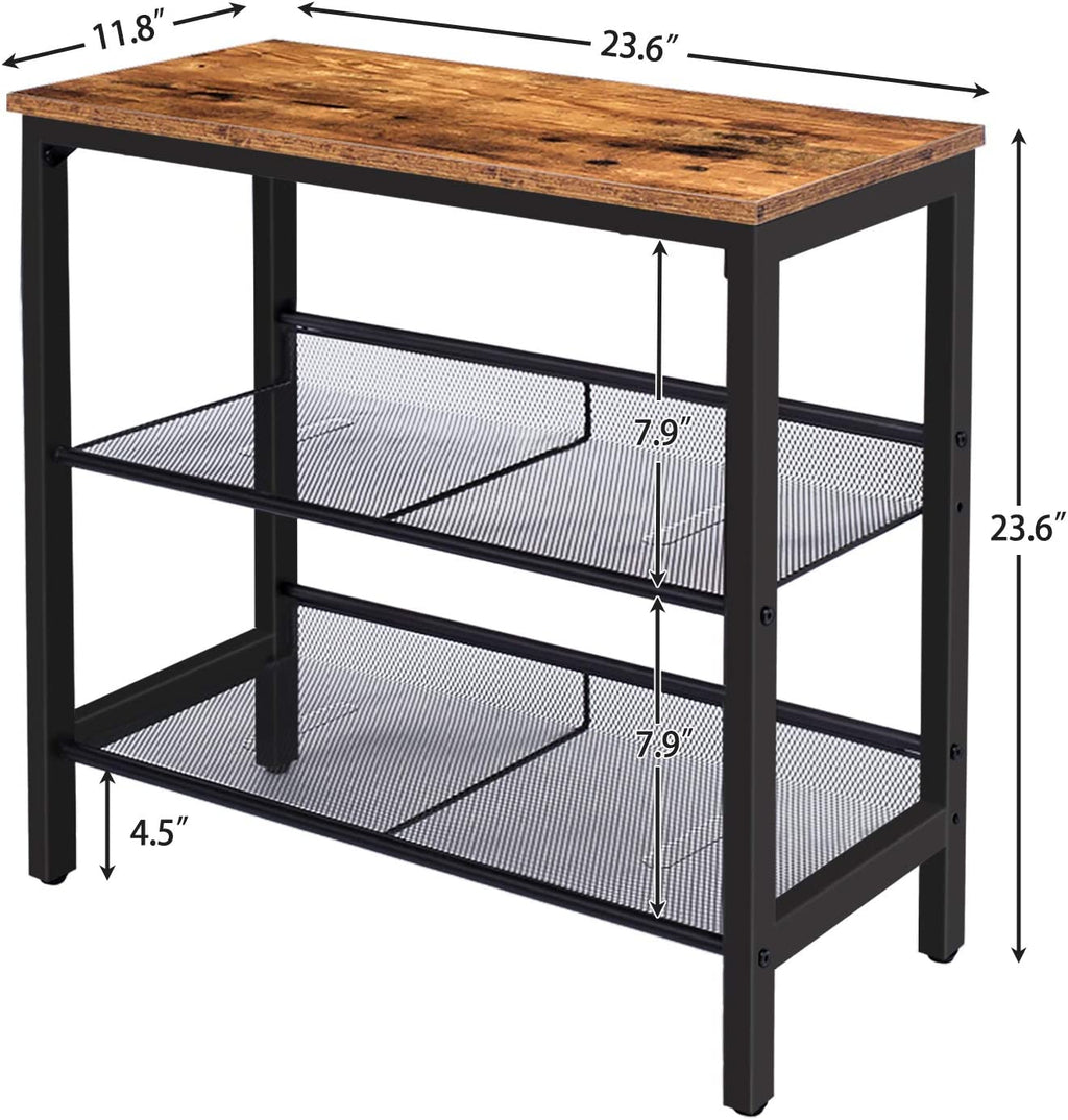 Side Table, 3-Tier Narrow End Table, Nightstand with 2 Flat or Slant Adjustable Shelves