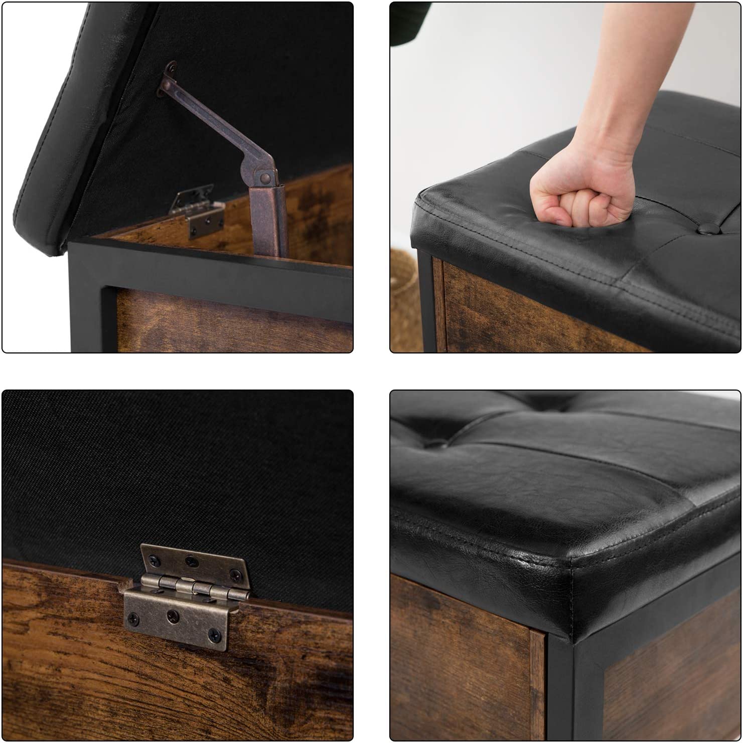Storage Bench with Seating, Shoe Bench with Metal Shelf, Toy Box Storage Chest