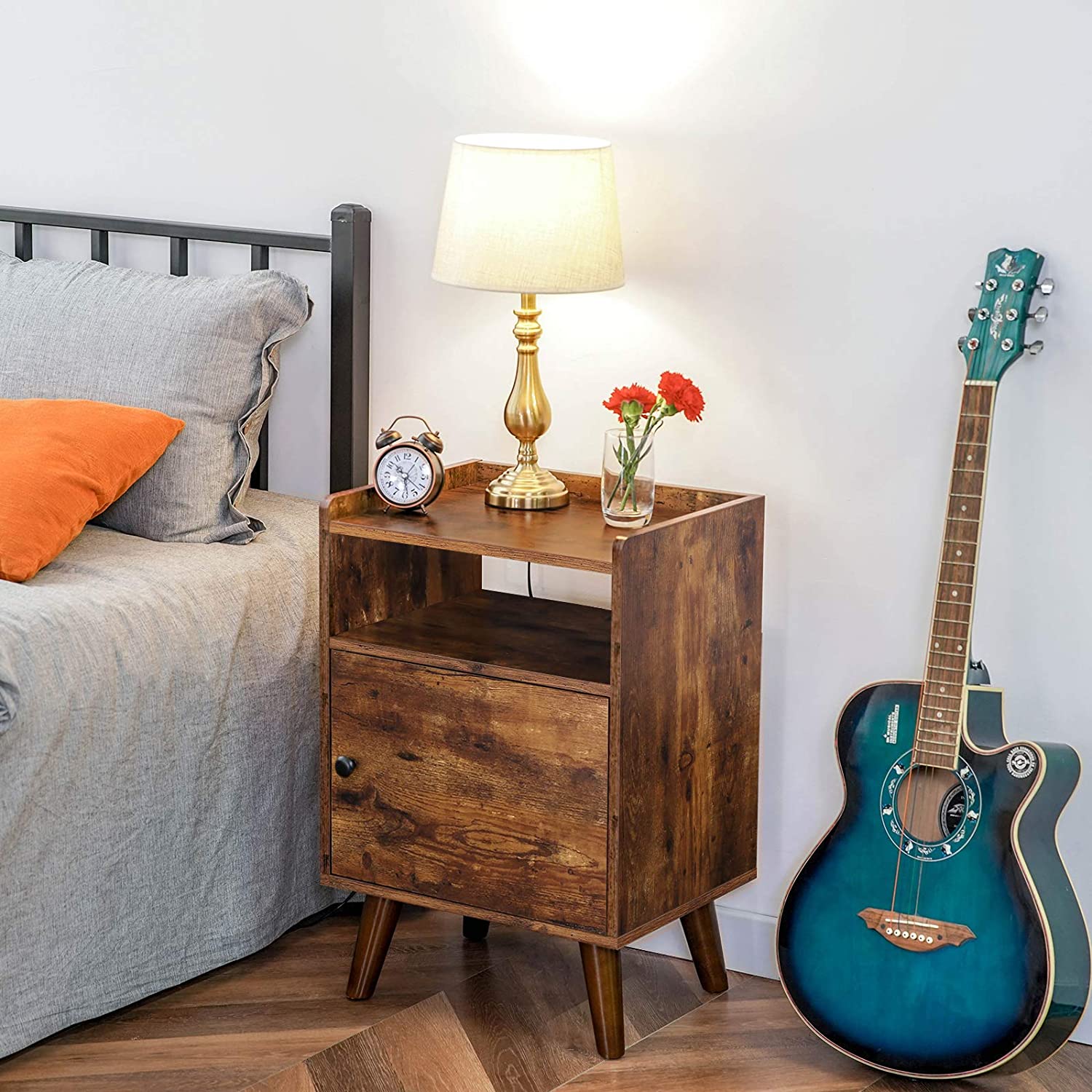 Nightstand Set of 2, 3-Tier End Table with Switchable Door, Side Table