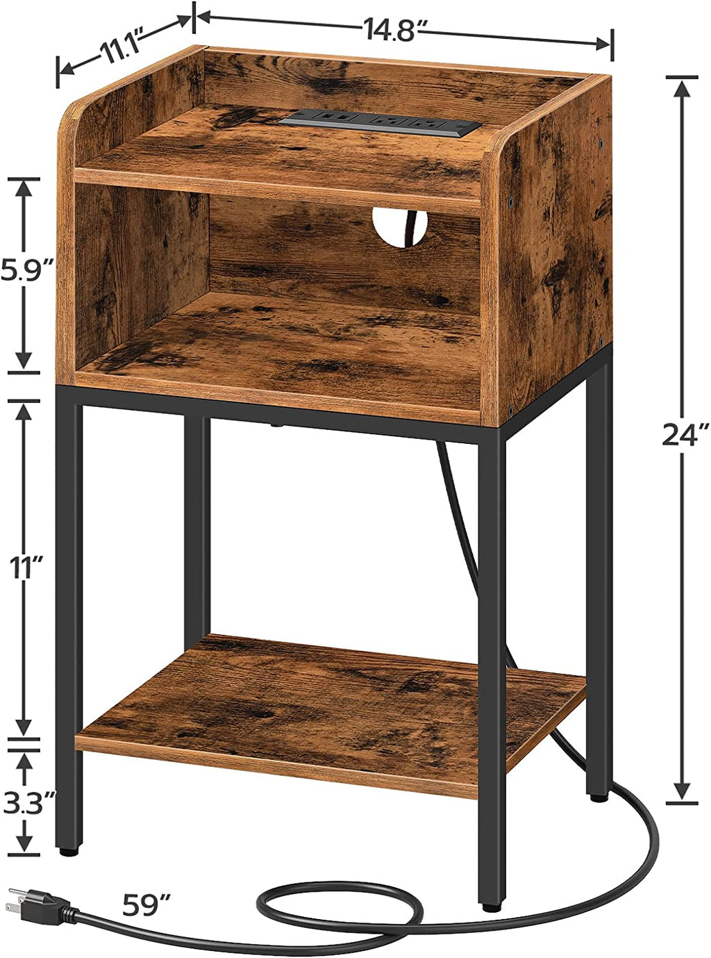 End Table with Charging Station, Nightstand with Open Drawer, Side Table with USB Ports and Outlets