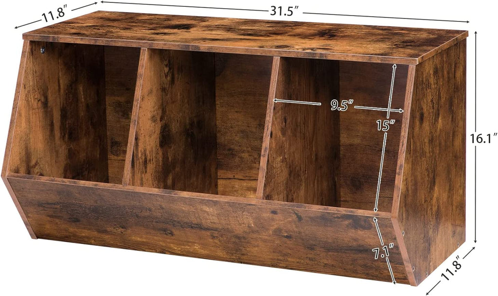 Toy Storage Cubby, Kids Bookshelf, Stackable 3-Bin Toy Storage Cabinet, Bookcase Footboard, Children's Toy Shelf