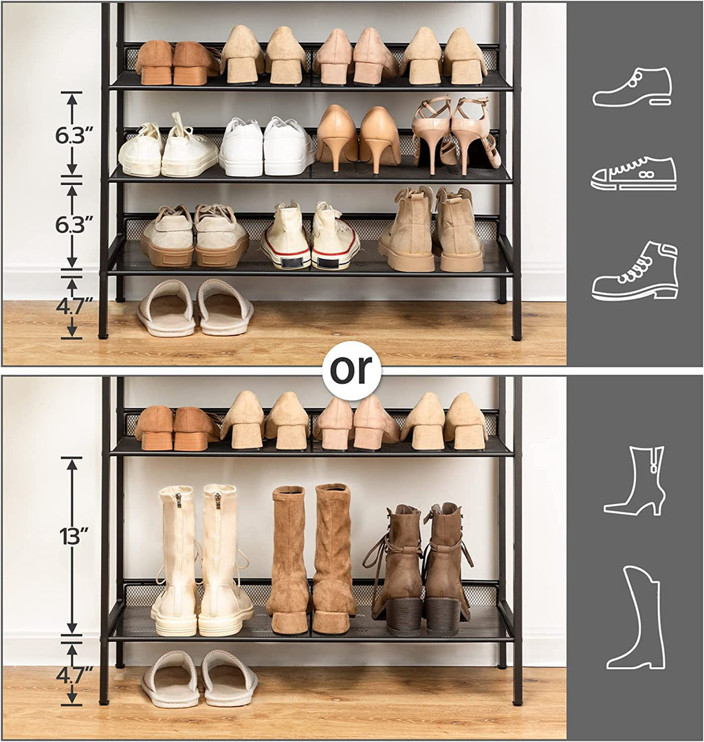 Industrial Shoe Rack, 4-Tier Shoe Shelf, Storage Organizer Unit with 3 Mesh Shelves