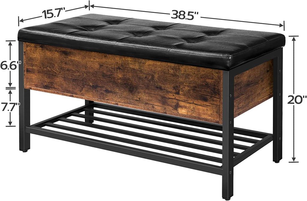 Storage Bench with Seating, Shoe Bench with Metal Shelf, Toy Box Storage Chest
