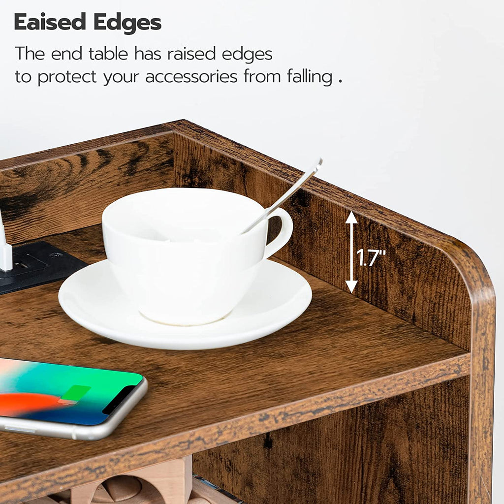 End Table with Charging Station, Nightstand with Open Drawer, Side Table with USB Ports and Outlets