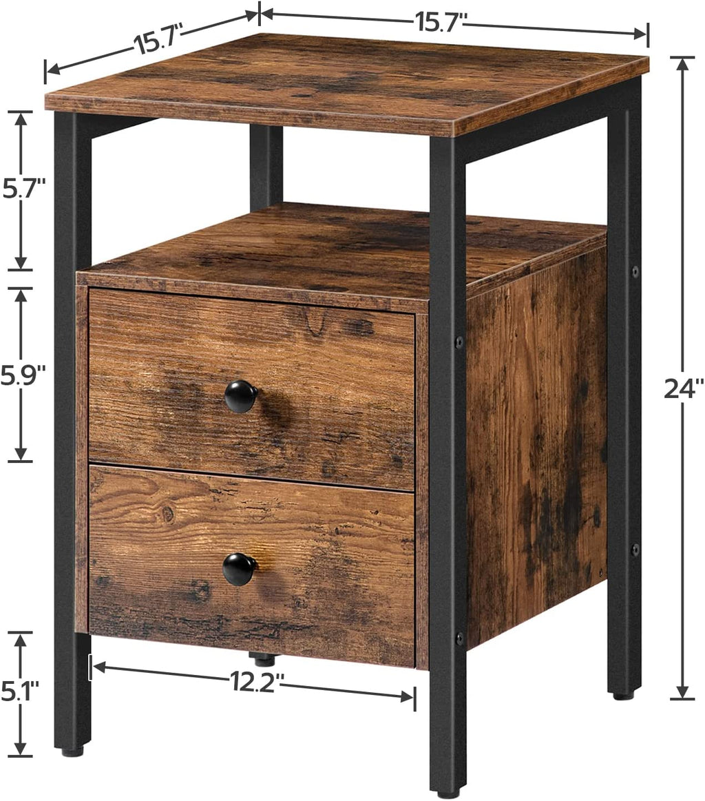 Nightstand, Bedside Table with 2 Drawers and Storage Shelves, Side End Table, Sofa Table