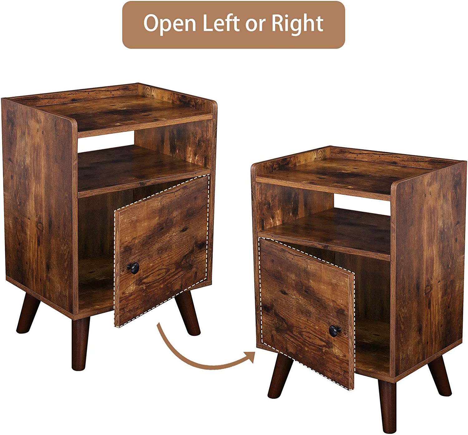 Nightstand Set of 2, 3-Tier End Table with Switchable Door, Side Table