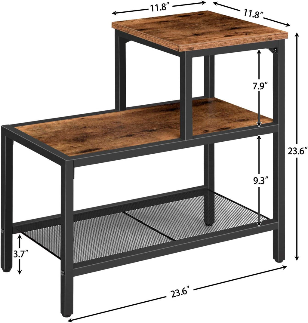 Side Table, 3-Tier Narrow Nightstand with Accent Decorative Ladder Shelf, Industrial Sofa End Table