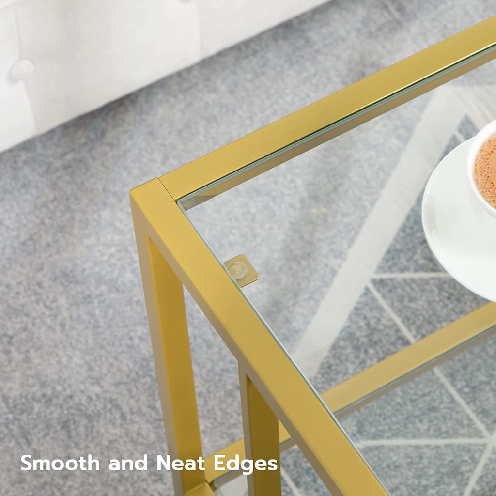 Glass Coffee Table, 2-Layer Gold Rectangle Coffee Table