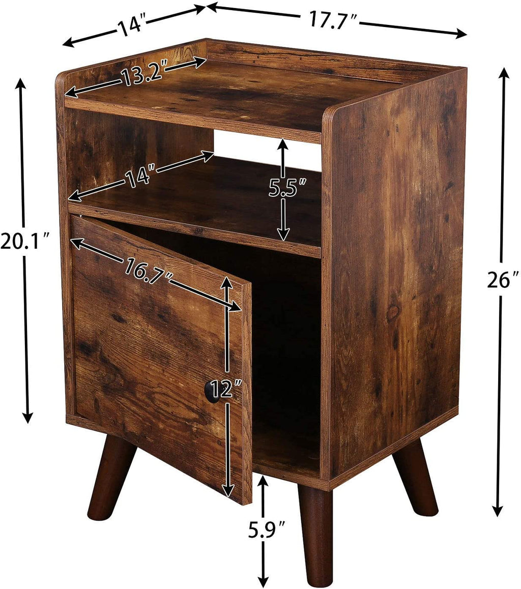 Nightstand Set of 2, 3-Tier End Table with Switchable Door, Side Table