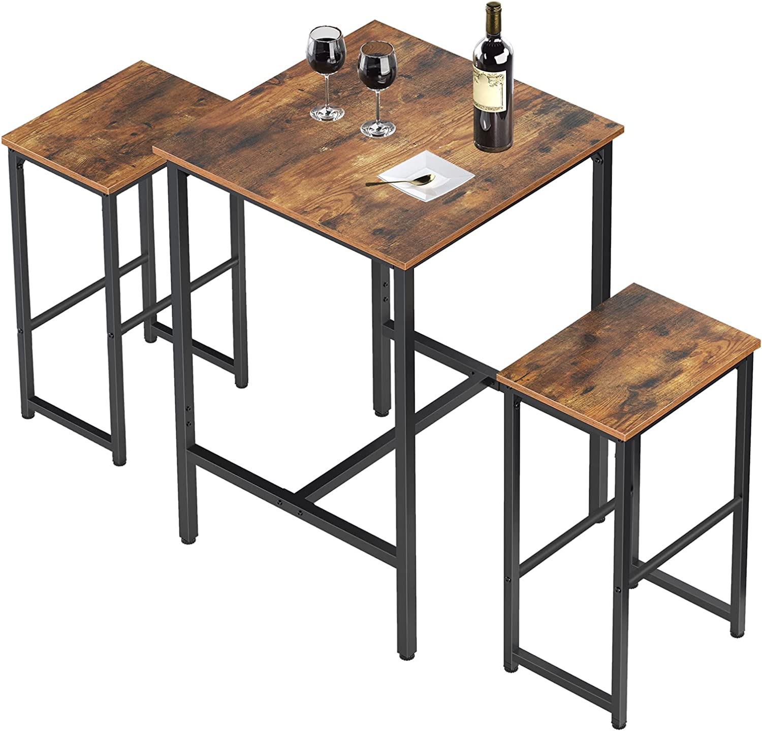 Bar Table Set, 3-Piece Dining Table and Bar Stools Set, Pub Table and Bar Chairs
