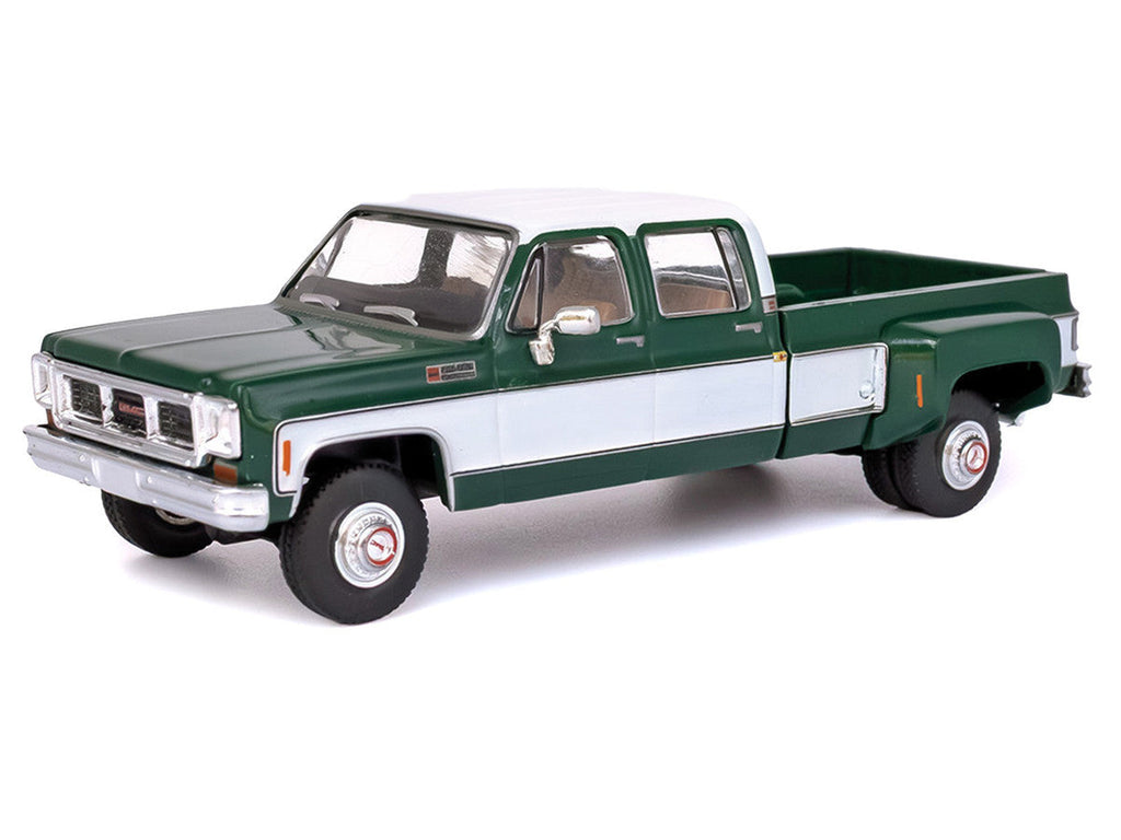 1973 GMC Sierra Grande 3500 Crew Cab Dually Pickup Truck Green and White 1/64 Diecast Model by IXO Models