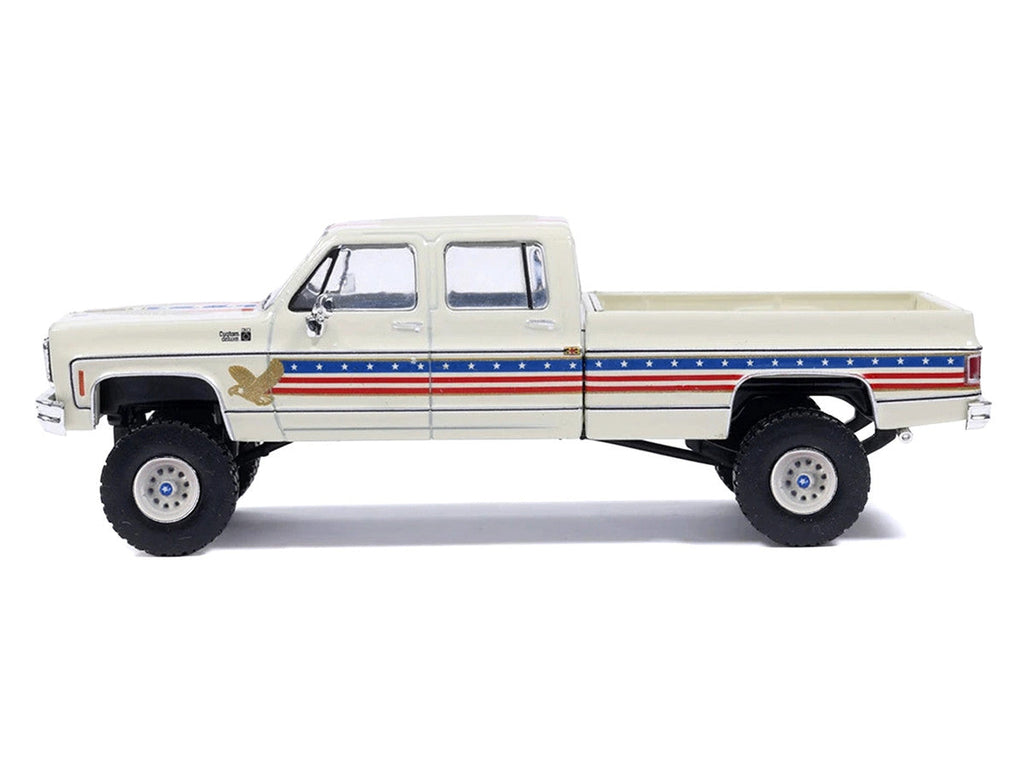 1976 Chevrolet Custom Deluxe K30 Fleetwood Pickup Truck "July 4th Exclusive" White with Graphics 1/64 Diecast Model Car by IXO Models