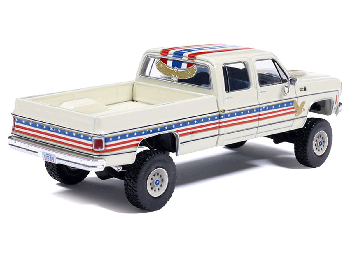 1976 Chevrolet Custom Deluxe K30 Fleetwood Pickup Truck "July 4th Exclusive" White with Graphics 1/64 Diecast Model Car by IXO Models