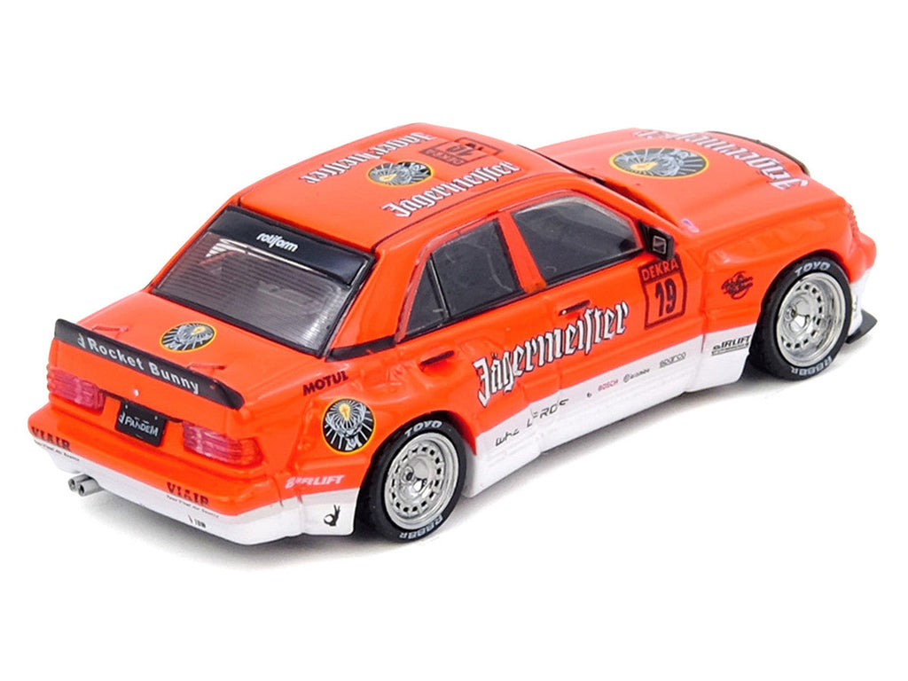 Pandem Rocket Bunny 190E #19 "Jagermeister" Orange and White 1/64 Diecast Model Car by Inno Models
