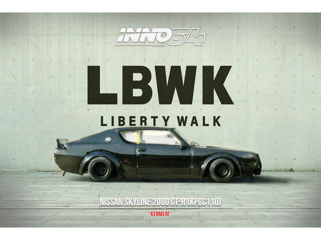 Nissan Skyline 2000 GT-R (KPGC110) RHD (Right Hand Drive) "LB-Works" Black 1/64 Diecast Model Car by Inno Models