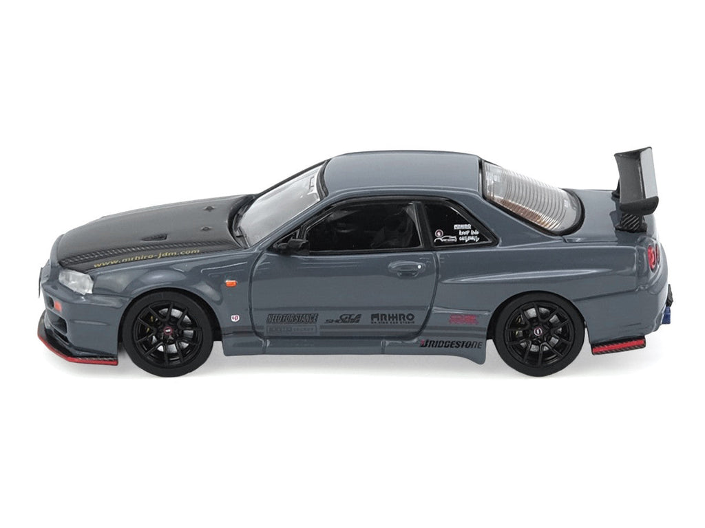 Nissan Skyline GT-R (R34) "Top Secret" RHD (Right Hand Drive) Stealth Gray with Carbon Hood "GTSHOW 2025 Event Edition" 1/64 Diecast Model Car by Inno Models