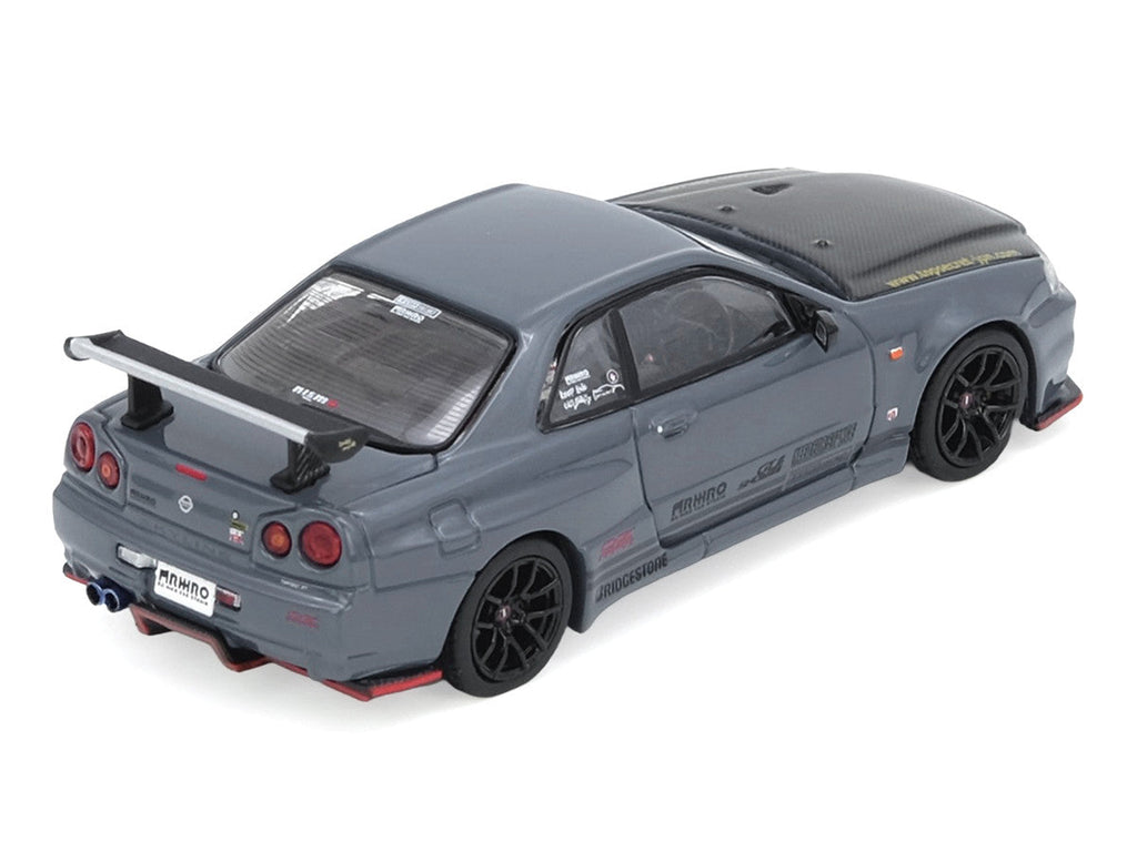 Nissan Skyline GT-R (R34) "Top Secret" RHD (Right Hand Drive) Stealth Gray with Carbon Hood "GTSHOW 2025 Event Edition" 1/64 Diecast Model Car by Inno Models