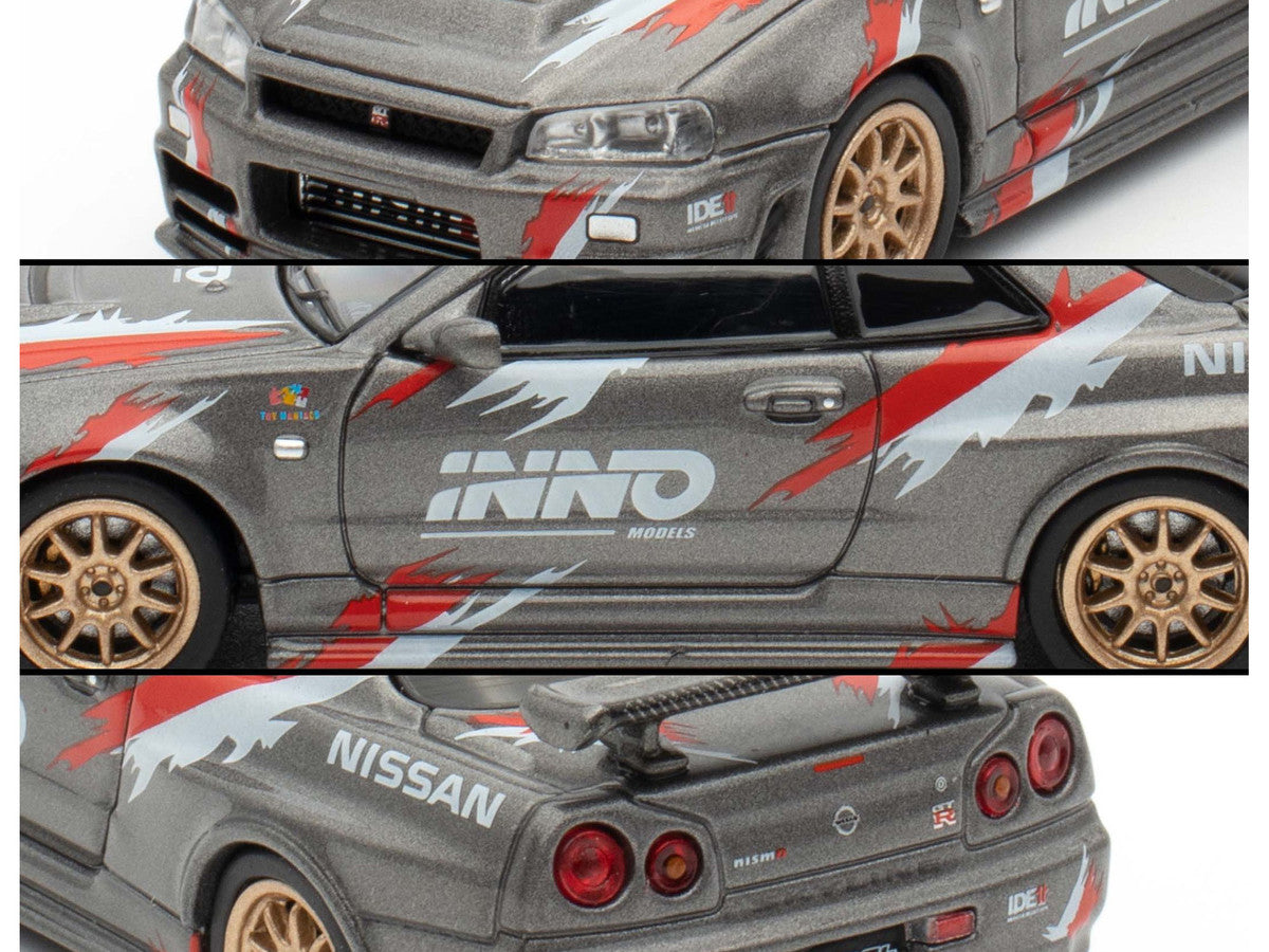 Nissan Skyline GT-R (R34) Z-Tune RHD (Right Hand Drive) Gray Metallic with Graphics "Indonesia Diecast Expo 2024 Exclusive Edition" 1/64 Diecast Model Car by Inno Models