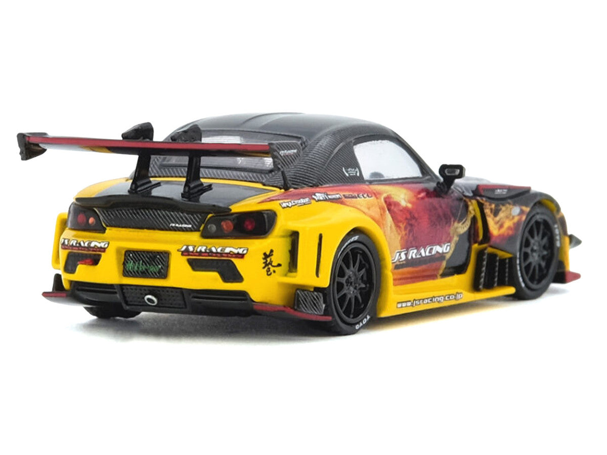 Honda S2000 (AP1) RHD (Right Hand Drive) "J's Racing - Maou" Yellow with Carbon Top with Graphics 1/64 Diecast Model Car by Inno Models
