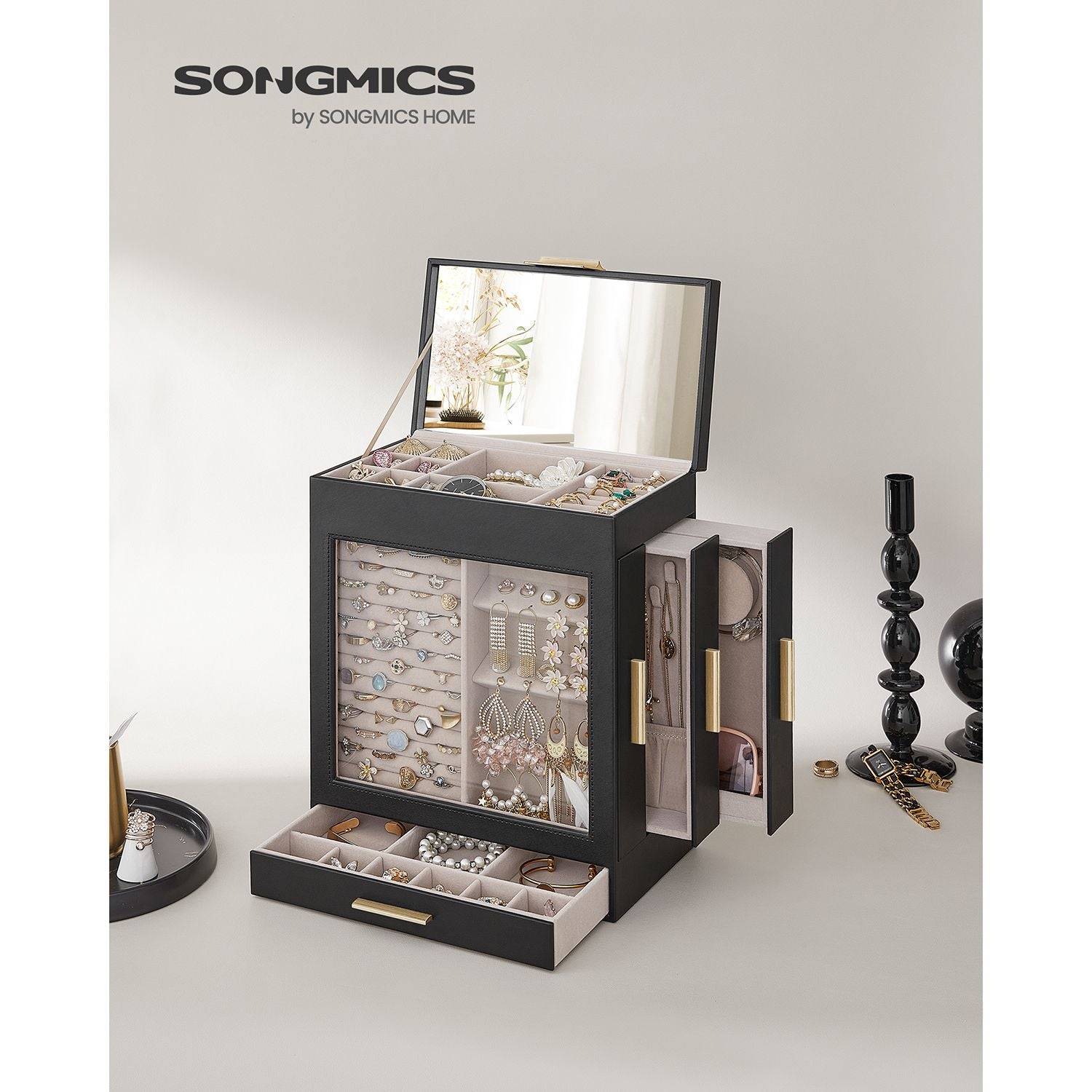 5-Layer Jewelry Organizer with 3 Side Drawers