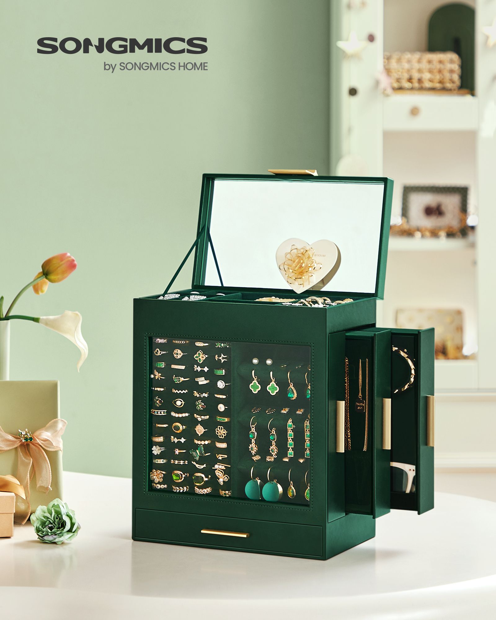 5-Layer Jewelry Organizer with 3 Side Drawers