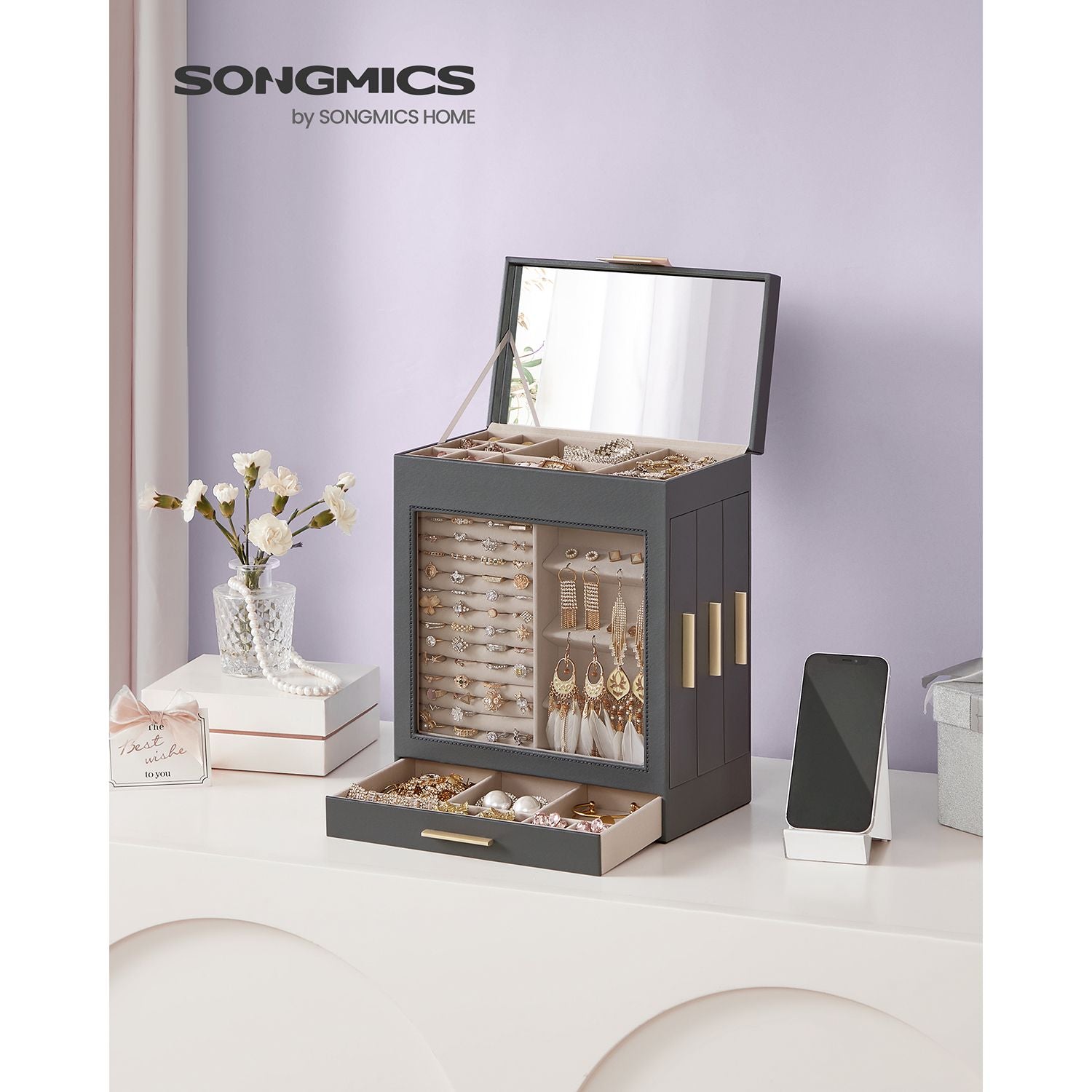 5-Layer Jewelry Organizer with 3 Side Drawers