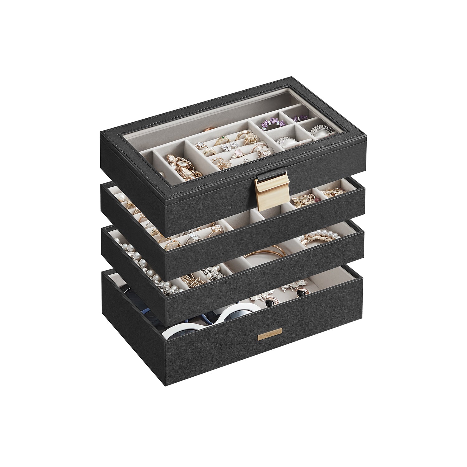 4-Tier Stackable Jewelry Trays with Glass Lid