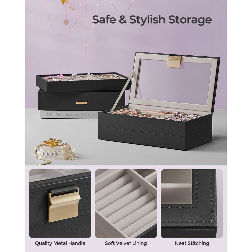 4-Tier Stackable Jewelry Trays with Glass Lid
