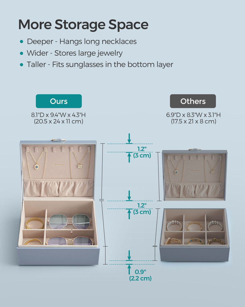 2-Layer Jewelry Box with Handle and Removable Jewelry Tray