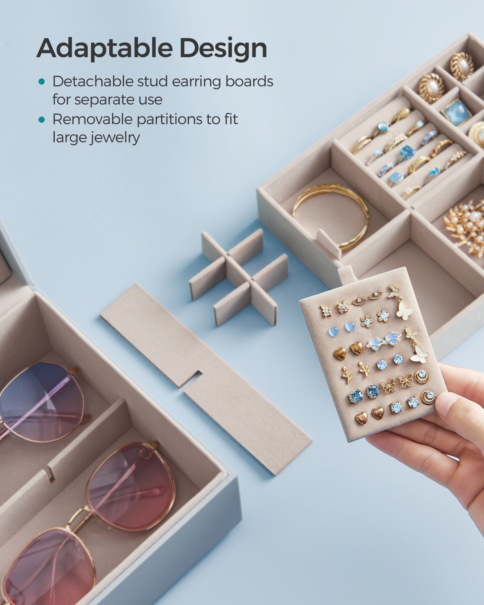 2-Layer Jewelry Box with Handle and Removable Jewelry Tray