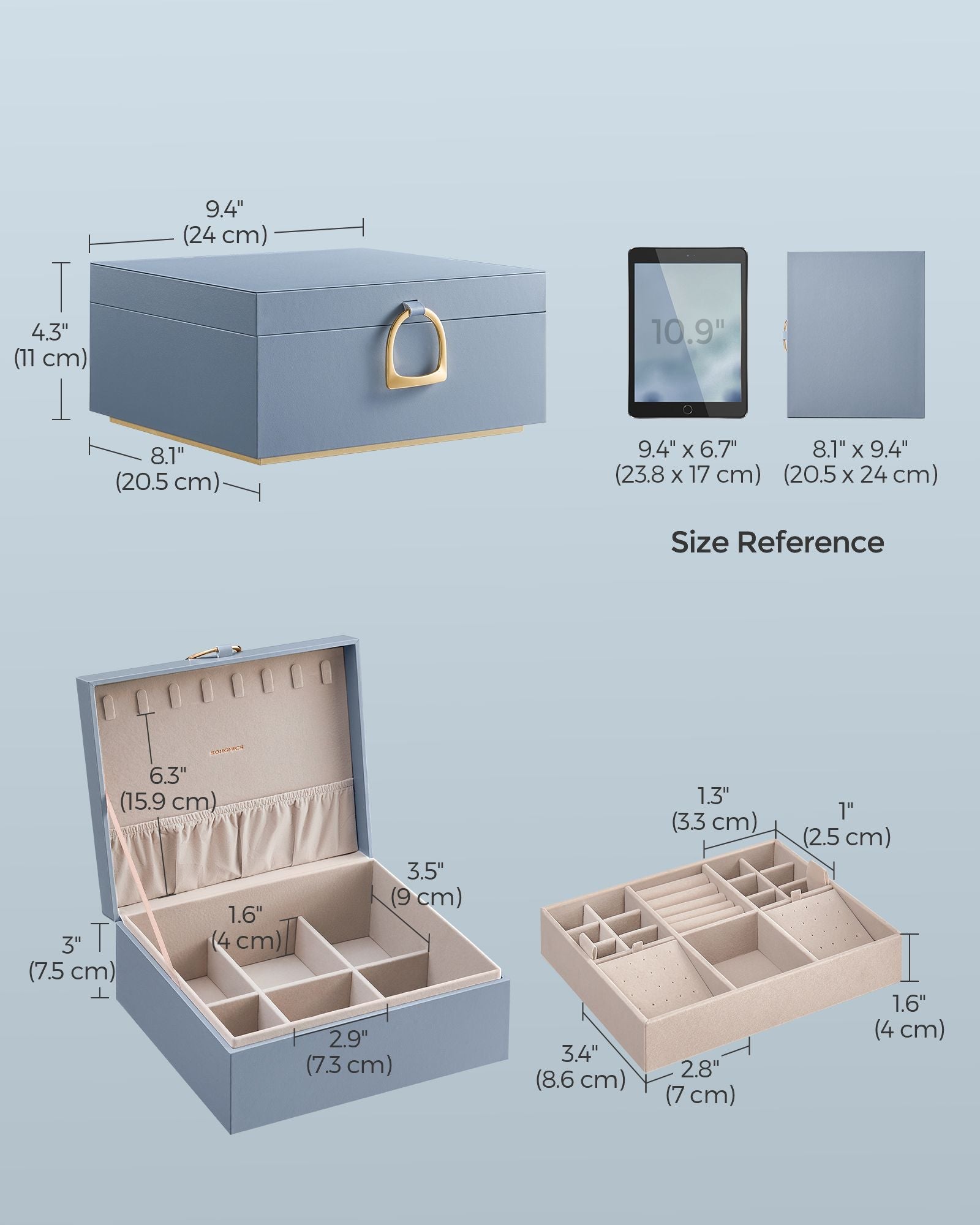 2-Layer Jewelry Box with Handle and Removable Jewelry Tray