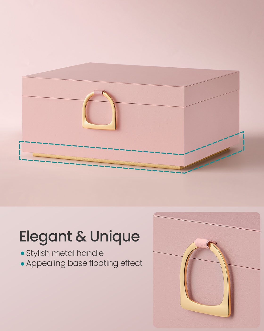 2-Layer Jewelry Box with Handle and Removable Jewelry Tray
