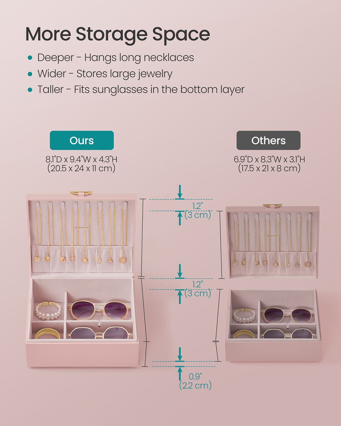 2-Layer Jewelry Box with Handle and Removable Jewelry Tray