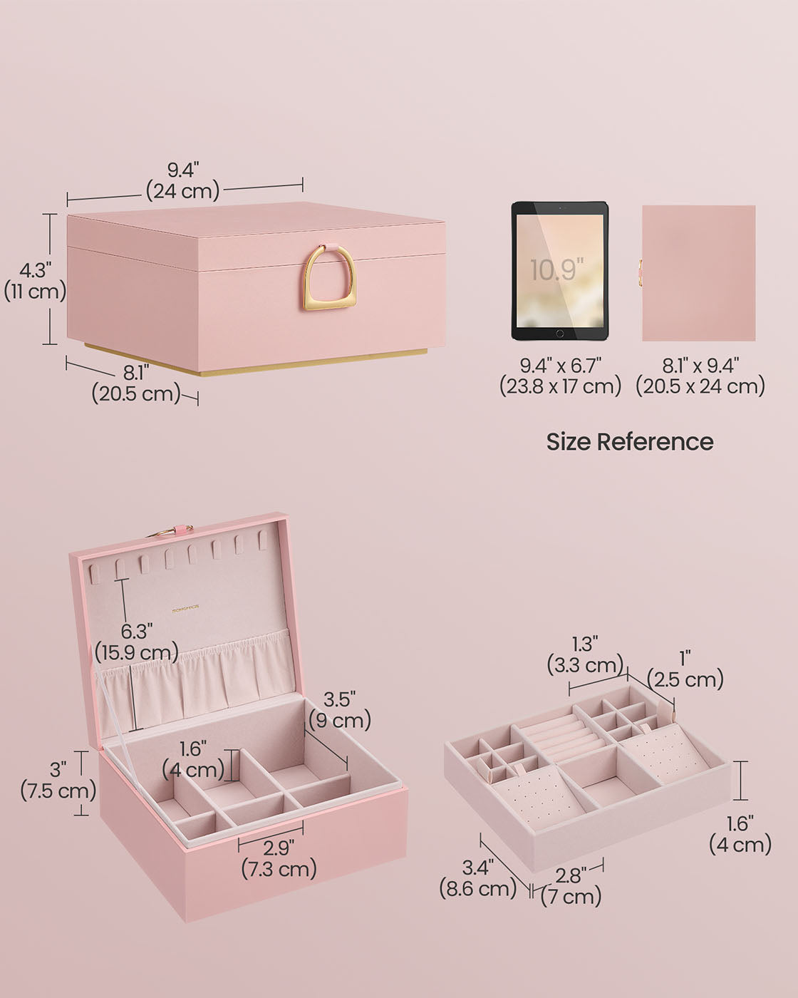2-Layer Jewelry Box with Handle and Removable Jewelry Tray