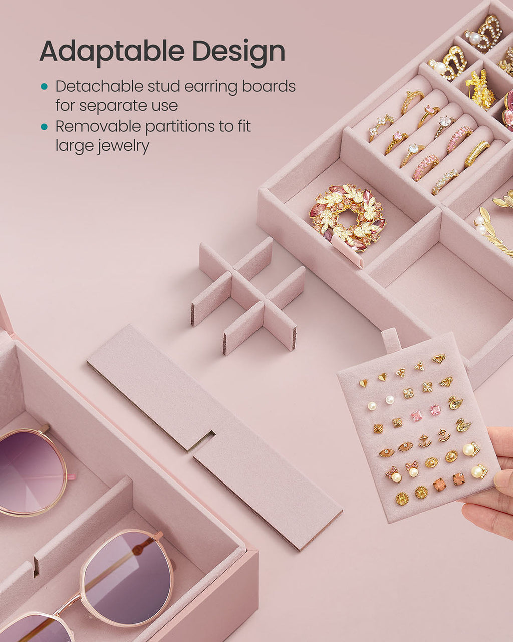 2-Layer Jewelry Box with Handle and Removable Jewelry Tray