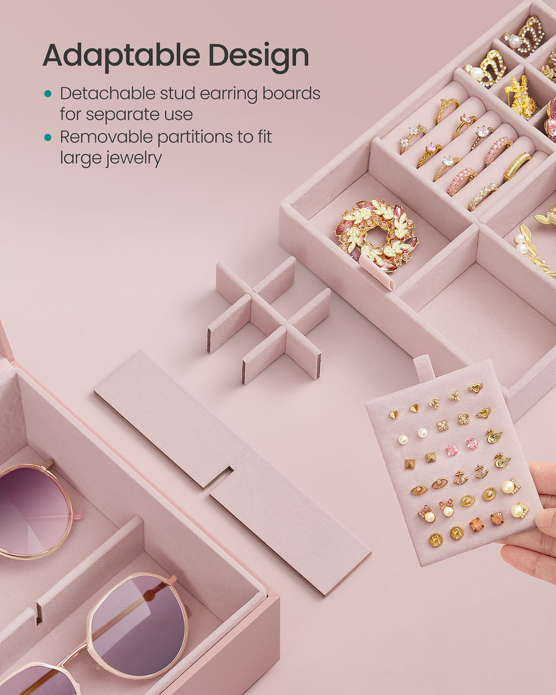 2-Layer Jewelry Box with Handle and Removable Jewelry Tray