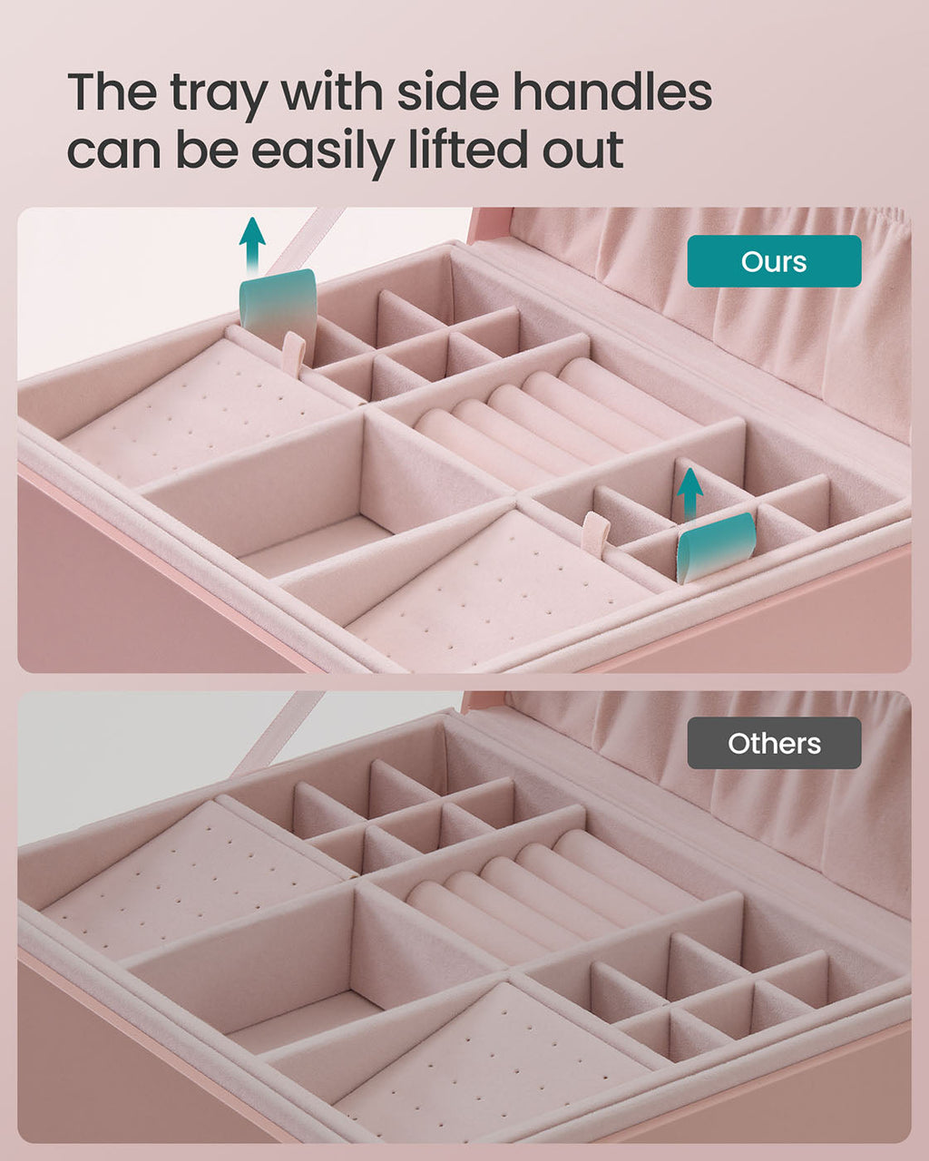 2-Layer Jewelry Box with Handle and Removable Jewelry Tray