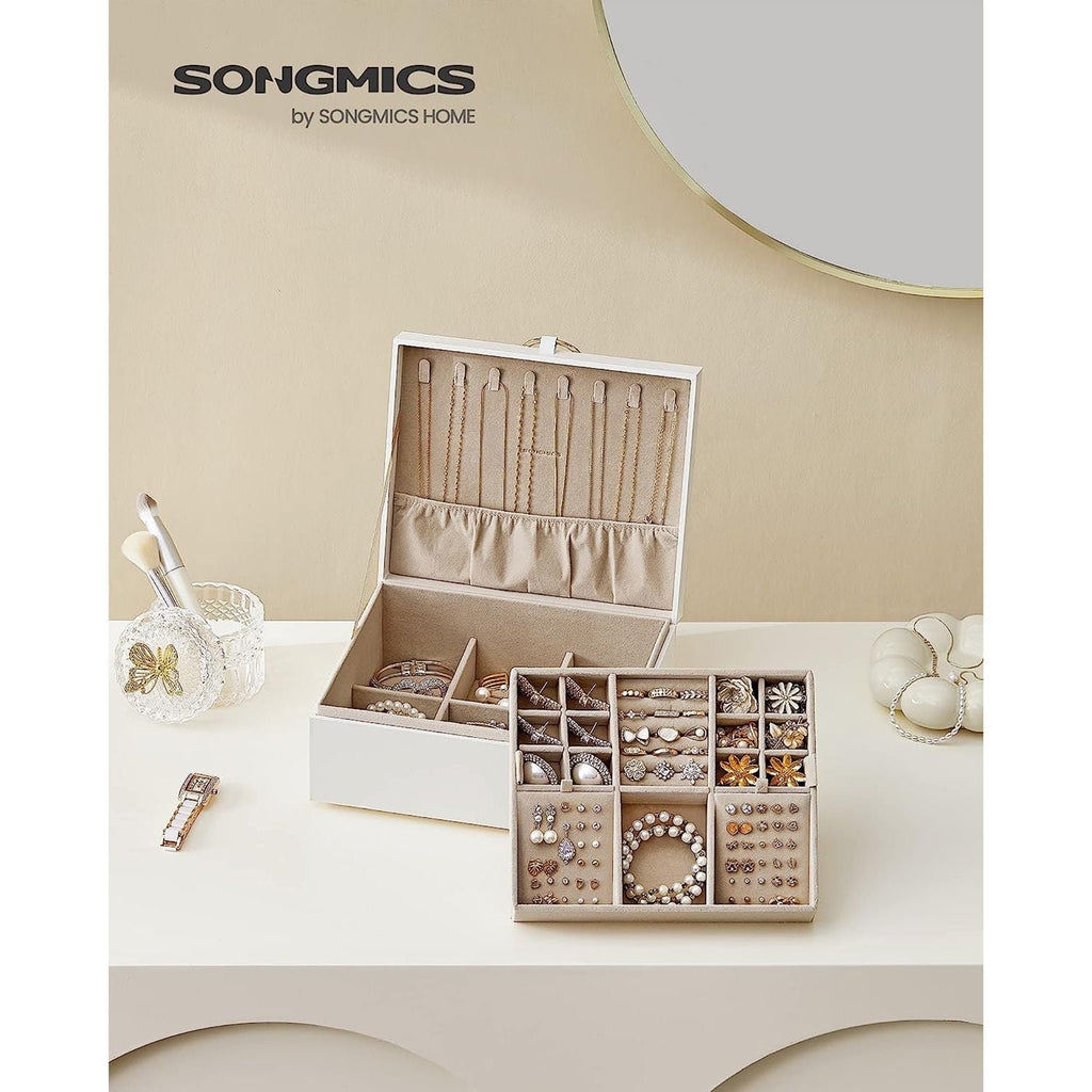 2-Layer Jewelry Box with Handle and Removable Jewelry Tray
